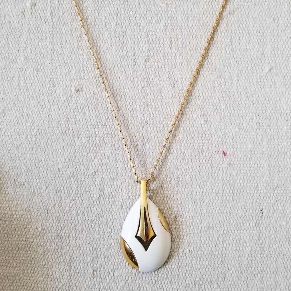 Emmons Vintage Gold Tone and White Acrylic Pendant Necklace